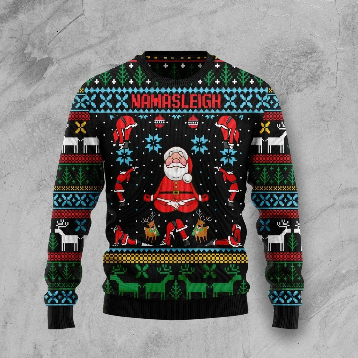 Namasleigh Santa Ugly Christmas Sweater Festive Clothing Xmas Gifts For Yoga Lovers