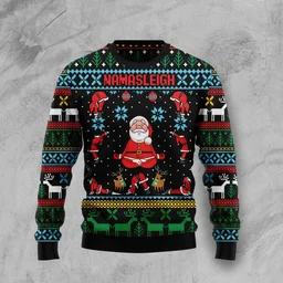 Namasleigh Santa Ugly Christmas Sweater Festive Clothing Xmas Gifts For Yoga Lovers