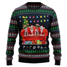 Pitbull Friends On Sofa Ugly Christmas Sweater Winter Clothing Xmas Gifts For Pitbull Lovers