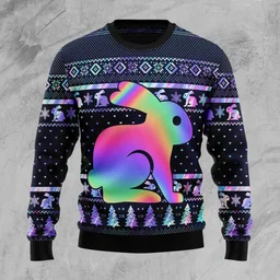 Rabbit Hologram Ugly Christmas Sweater Xmas Party Clothes Gifts For Rabbit Lovers