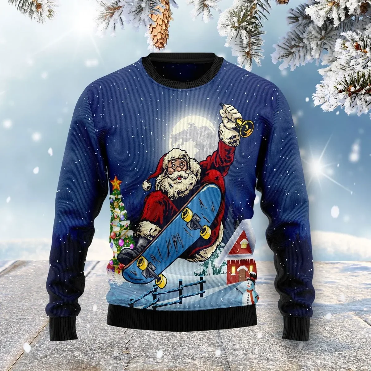 Santa Claus Playing Skateboard Ugly Christmas Sweater Xmas Outfits Skateboarding Lovers Gifts