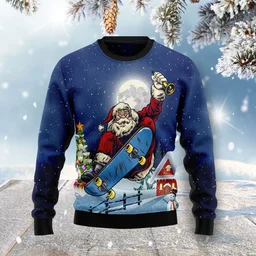 Santa Claus Playing Skateboard Ugly Christmas Sweater Xmas Outfits Skateboarding Lovers Gifts
