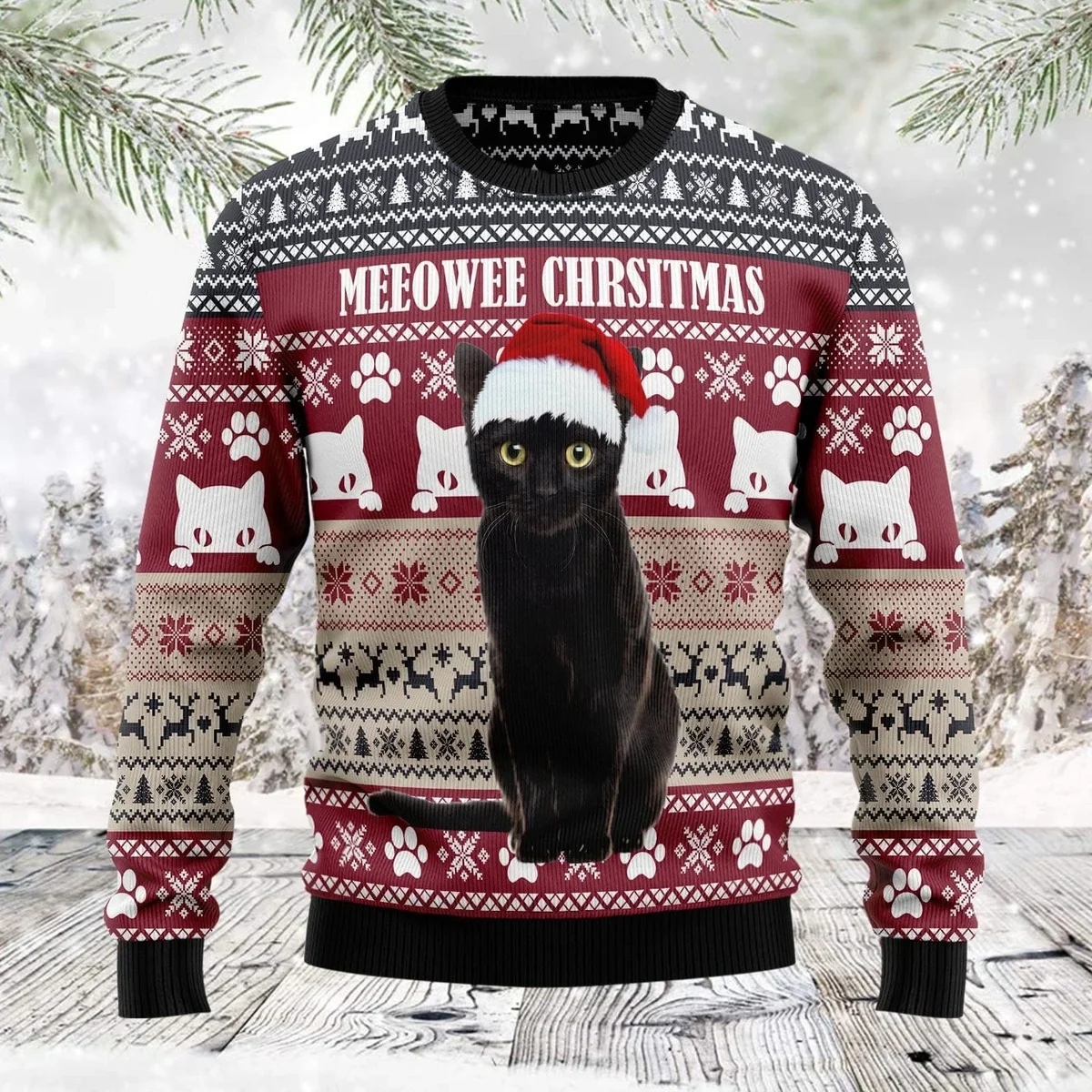 Meeowee Christmas Ugly Christmas Sweater Christmas Vacation Outfit Gifts For Cat Lovers