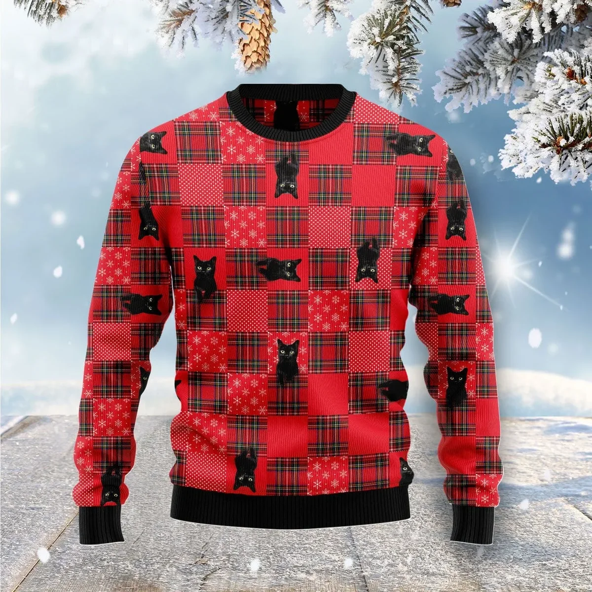 Lovely Black Cat Ugly Christmas Sweater Cute Christmas Outfits Xmas Gifts For Cat Lovers