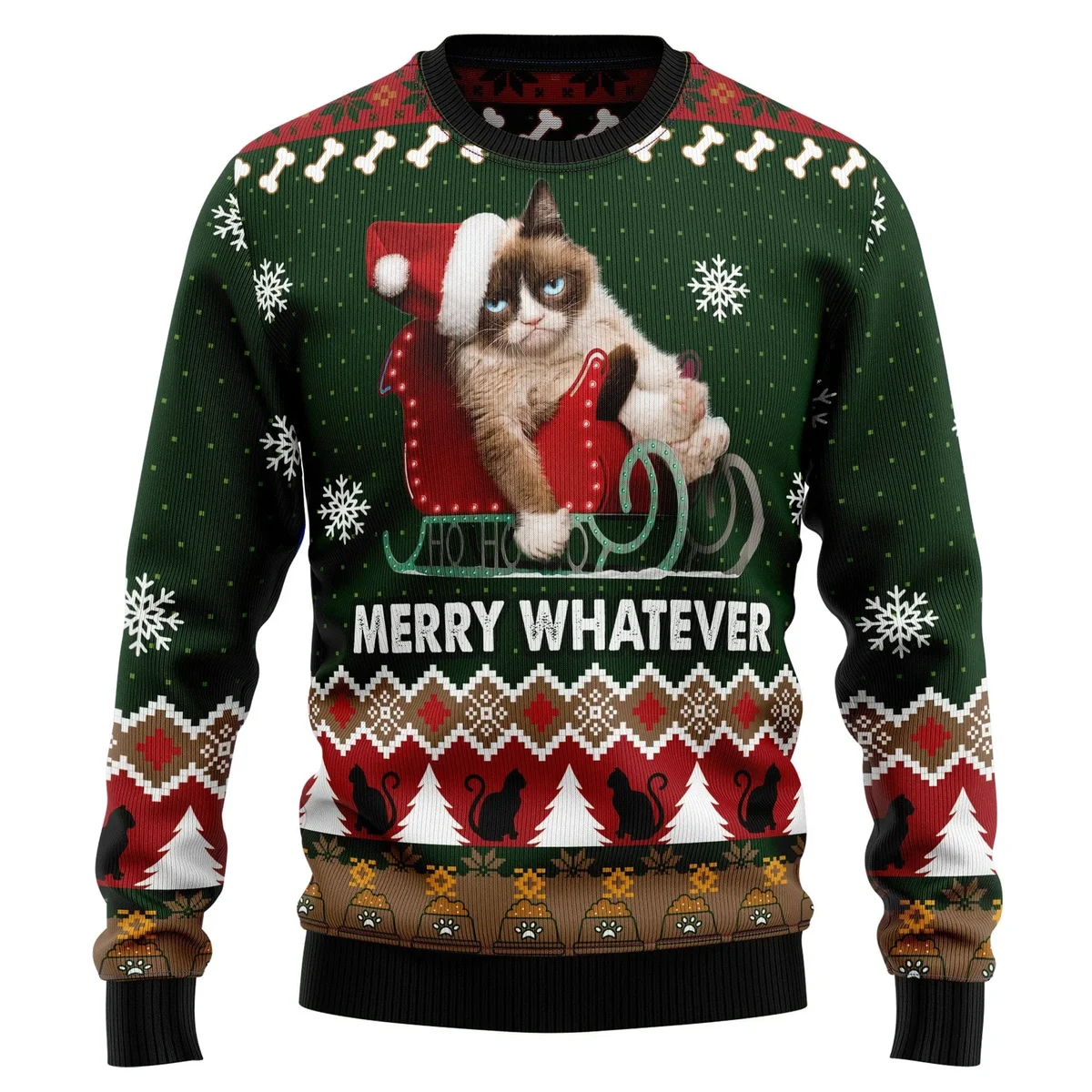 Grumpy Cat Meme Merry Whatever Ugly Christmas Sweater Winter Apparel Gifts For Meme Lovers