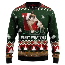 Grumpy Cat Meme Merry Whatever Ugly Christmas Sweater Winter Apparel Gifts For Meme Lovers