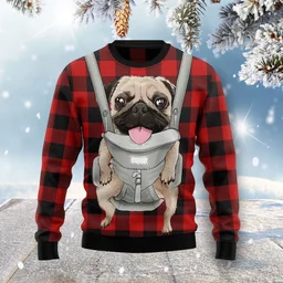 Pug Front Carrier Ugly Christmas Sweater Funny Christmas Clothing Gifts For Pug Lovers