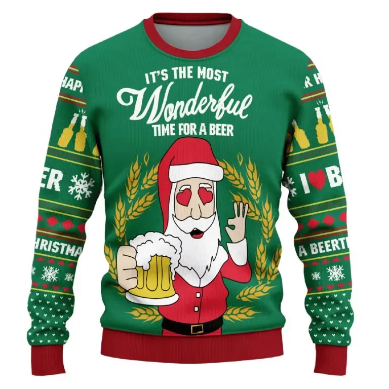 ItS Wonderful Time For A Beer Ugly Christmas Sweater Clothes To Get For Xmas Gifts For Beer Lovers