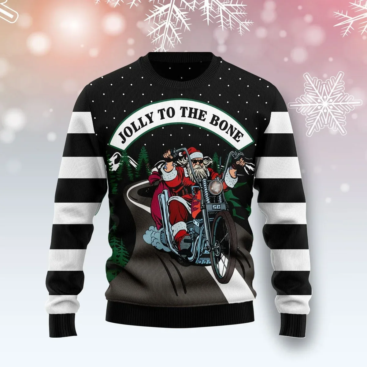 Jolly To The Bone Ugly Christmas Sweater Festive Clothing Xmas Gifts For Bikers