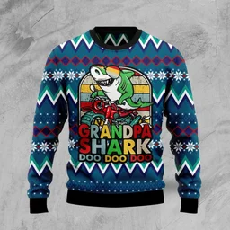 Grandpa Shark Dododo Ugly Christmas Sweater Christmas Vacation Clothing Gifts For Shark Lovers