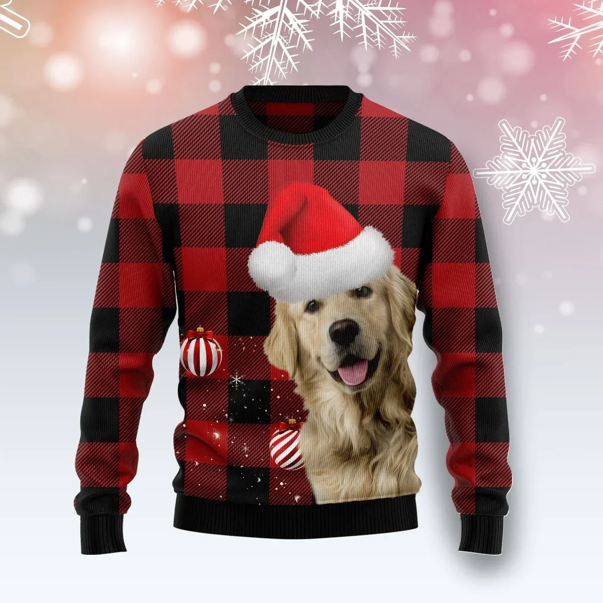 Plaid Pattern Golden Retriever Ugly Christmas Sweater Xmas Clothes Christmas Gifts For Dog Lovers