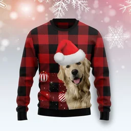 Plaid Pattern Golden Retriever Ugly Christmas Sweater Xmas Clothes Christmas Gifts For Dog Lovers