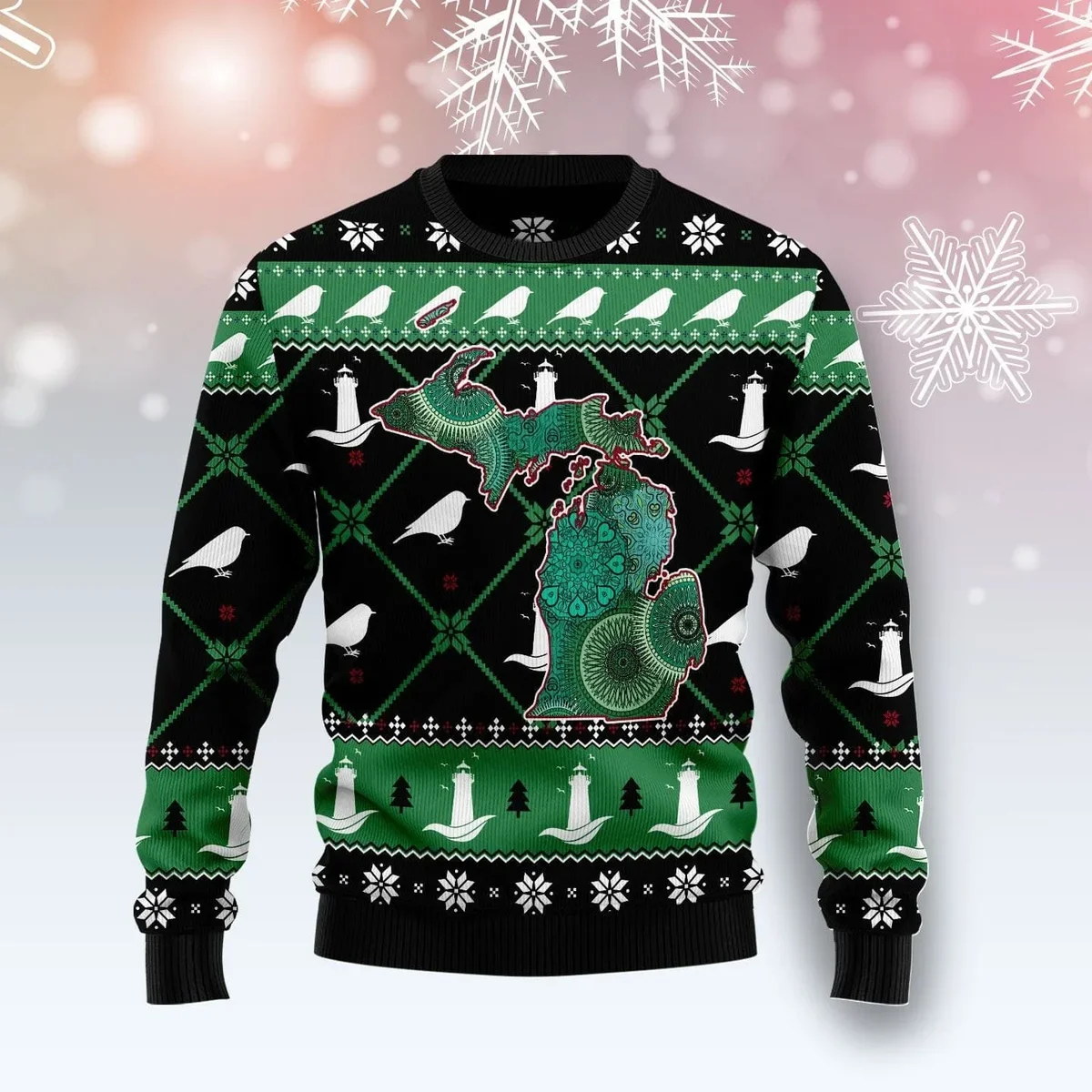 Michigan Usa Symbols Pattern Ugly Christmas Sweater Christmas Vacation Clothing Gifts For Her