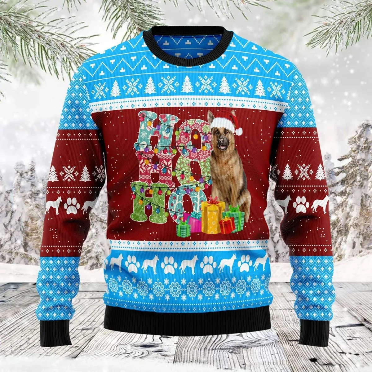 Hoho German Shepherd Ugly Xmas Sweater Cold Weather Clothes Gifts For Dog Lovers