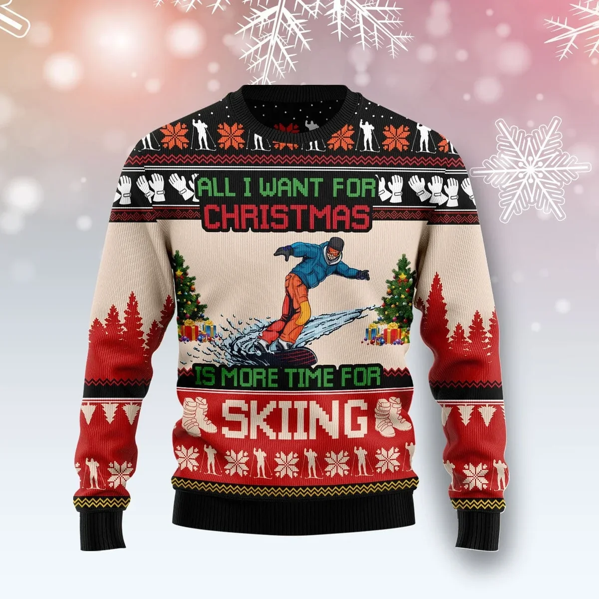 More Time For Skiing Ugly Christmas Sweater Festive Clothing Xmas Gifts For Skiing Lovers