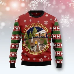 Lets Go Camping With Siberian Husky Ugly Christmas Sweater Xmas Outfits Gifts For Dog Lovers