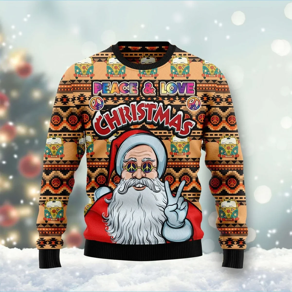 Hippie Santa Claus Peace And Love Ugly Christmas Sweater Xmas Sweater Gifts For Brother