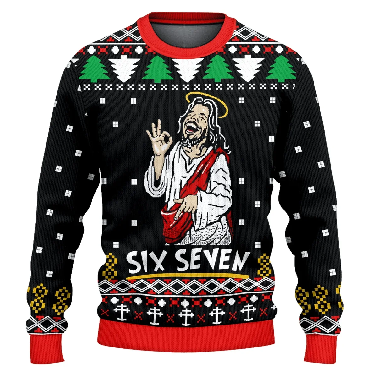 Jesus Six Seven Ugly Christmas Sweater Funny Xmas Party Clothes Gifts For Christians