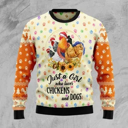 Just A Girl Who Loves Chickens And Dogs Ugly Christmas Sweater Xmas Outfit Gifts For Her