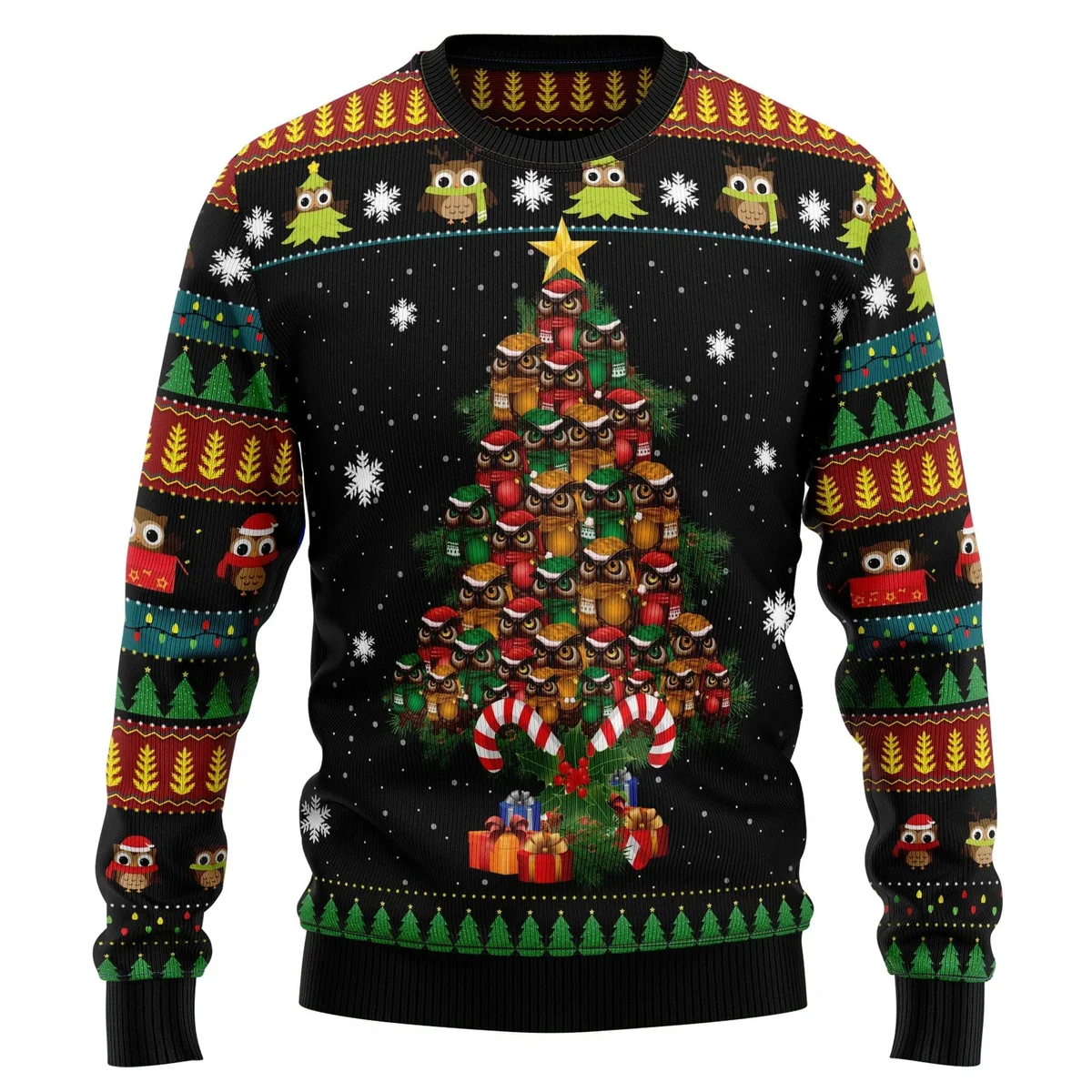 Owl Christmas Tree Ugly Christmas Sweater Christmas Day Outfit Xmas Gifts For Owl Fans