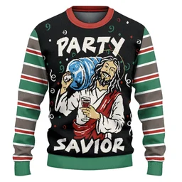 Jesus Party Savior Ugly Christmas Sweater Xmas Vacation Clothing Gifts For Christian