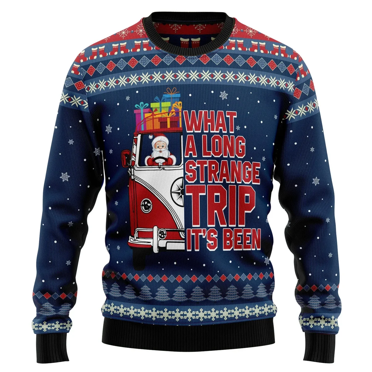 Hippie Bus What A Long Strange Trip Its Been Ugly Christmas Sweater Xmas Clothes Gifts Idea