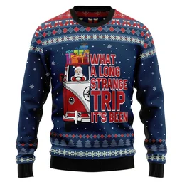 Hippie Bus What A Long Strange Trip Its Been Ugly Christmas Sweater Xmas Clothes Gifts Idea