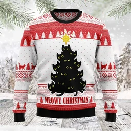 Meowy Christmas Ugly Xmas Sweater Cold Weather Clothes Gifts For Cat Lovers