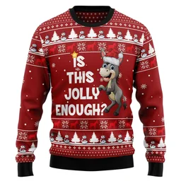 Is This Jolly Enough Donkey Ugly Christmas Sweater Xmas Party Clothes Gifts For Donkey Lovers