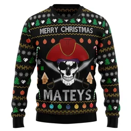 Pirate Skull Merry Christmas Mateys Ugly Christmas Sweater Xmas Clothing Gifts For Brother