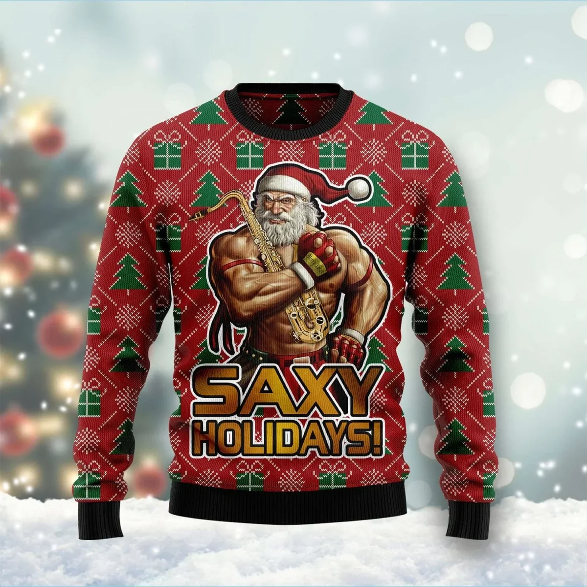 Saxy Holidays Muscel Santa Ugly Christmas Sweater Xmas Sweater Christmas Gifts For Dad