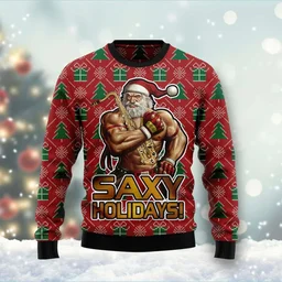 Saxy Holidays Muscel Santa Ugly Christmas Sweater Xmas Sweater Christmas Gifts For Dad