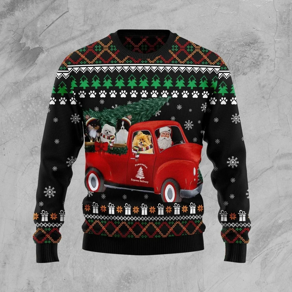 Pomeranian And Red Truck Ugly Christmas Sweater Xmas Sweater Gifts For Pomeranian Lovers