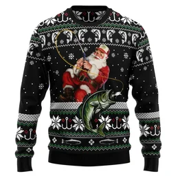Santa Claus Fishing Friends Ugly Xmas Sweater Xmas Party Clothes Gifts For Santa Lovers