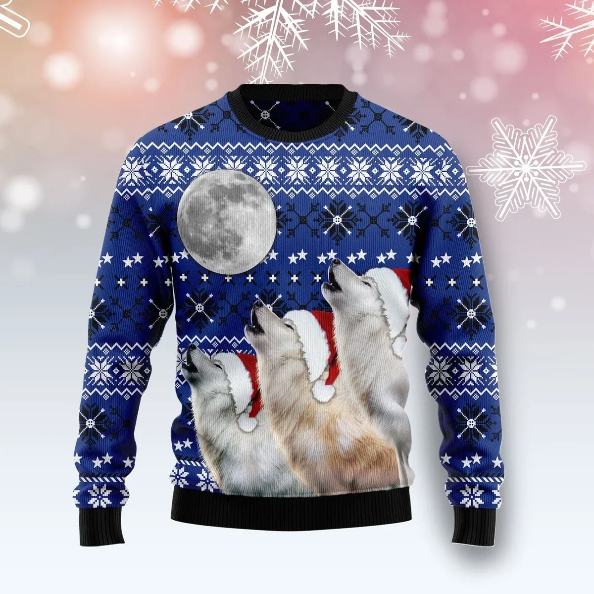 Wolf Howling Moon Ugly Christmas Sweater Christmas Outfit Gifts For Wolf Lovers
