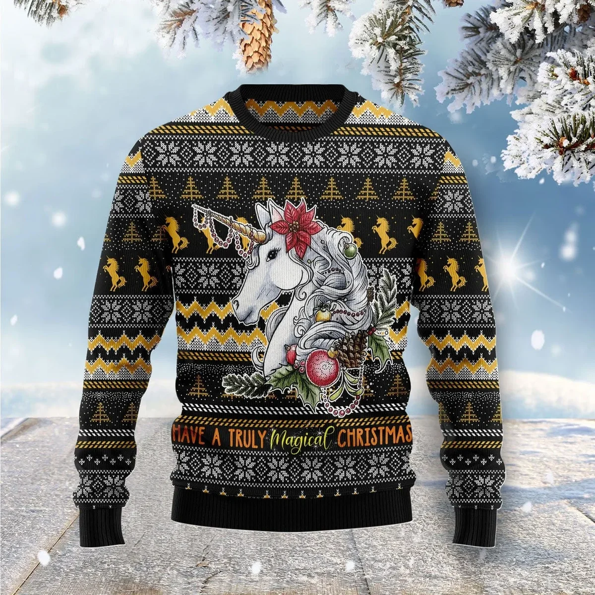 Unicorn Truly Magical Christmas Ugly Christmas Sweater Festive Clothing Unicorn Lovers Gifts