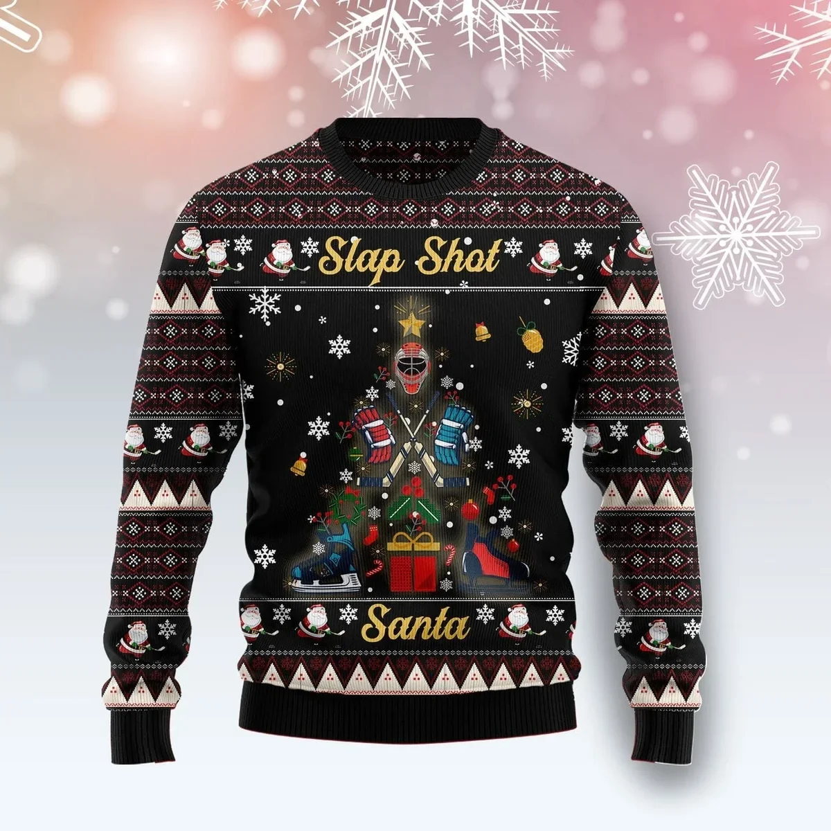 Slap Shot Santa Christmas Ugly Christmas Sweater Xmas Party Outfits Xmas Gifts For Dad
