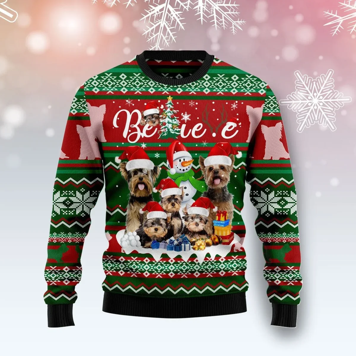 Yorkshire Terrier Believe Xmas Ugly Sweater Xmas Vacation Clothing Gifts For Cat Lovers