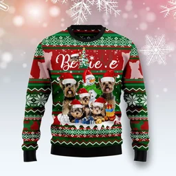 Yorkshire Terrier Believe Xmas Ugly Sweater Xmas Vacation Clothing Gifts For Cat Lovers
