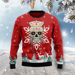 Sugar Skull Nurse Ugly Christmas Sweater Xmas Clothes Christmas Gifts For Skull Lovers