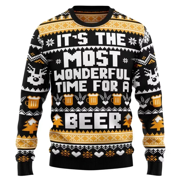 Wonderful Time For A Beer Ugly Christmas Sweater Xmas Outfits Gifts For Beer Lovers