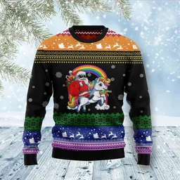 Unicorn Santa LGBT Ugly Christmas Sweater Festive Clothing Xmas Gifts For LGBTQ