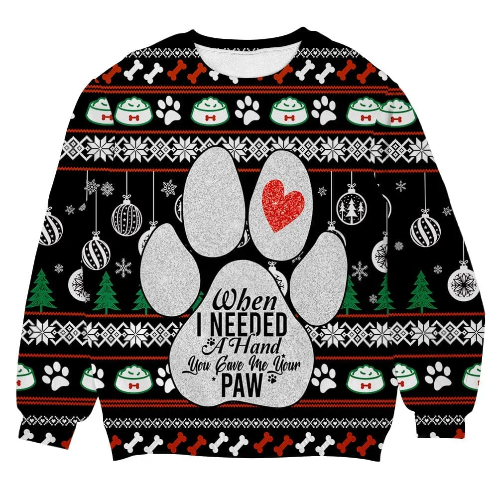 When I Need A Hand You Gave Me Your Paw Ugly Christmas Sweater Xmas Outfits Gifts For Dog Lovers