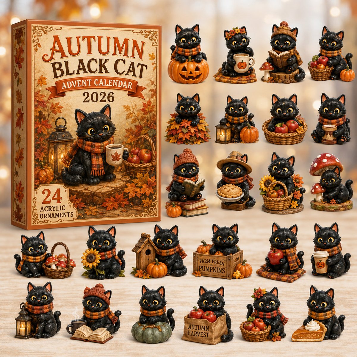 Autumn Black Cat Christmas Advent Calendar Xmas Countdown Christmas Gifts For Cat Lovers