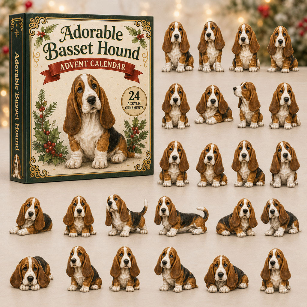 Adorable Basset Hound Christmas Advent Calendar Cute Countdown To Xmas Calendar Christmas Gifts