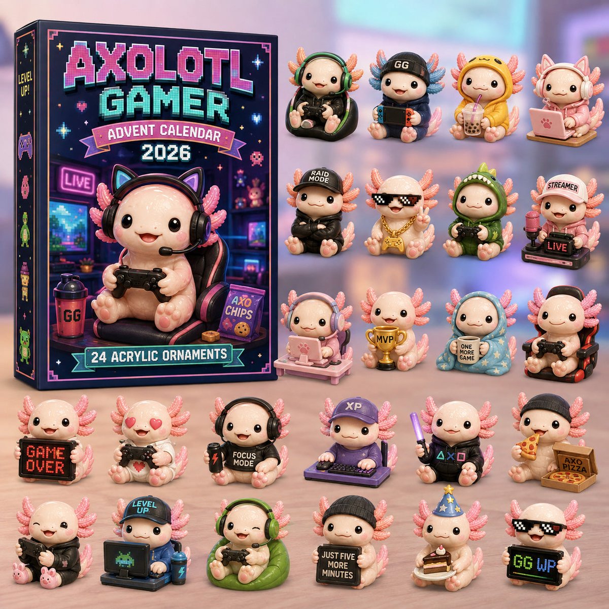 Axolotl Gamer Christmas Advent Calendar 2026 24 Day Festive Countdown Axolotl Lovers Xmas Gifts