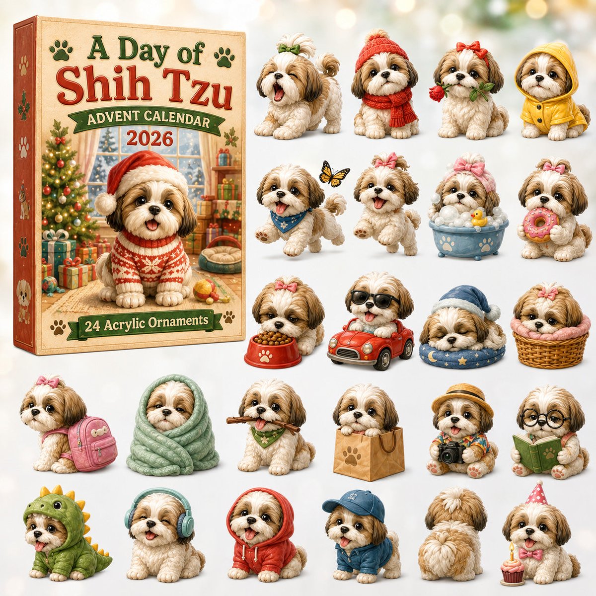A Day Of Shih Tzu Christmas Advent Calendar Christmas Decorations Gifts For Shih Tzu Lovers