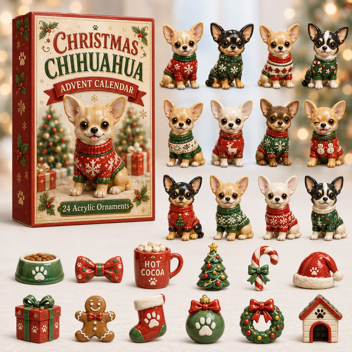 Chihuahua Ugly Sweater Christmas Advent Calendar Counting Down Calendar Dog Lovers Xmas Gifts