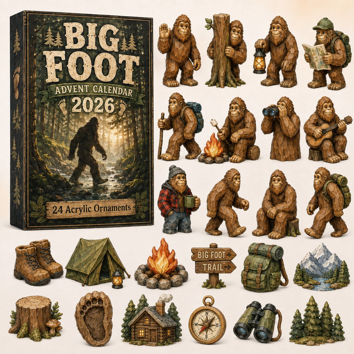 Bigfoot Christmas Advent Calendar Christmas Day Countdown Gifts For Bigfoot Lovers