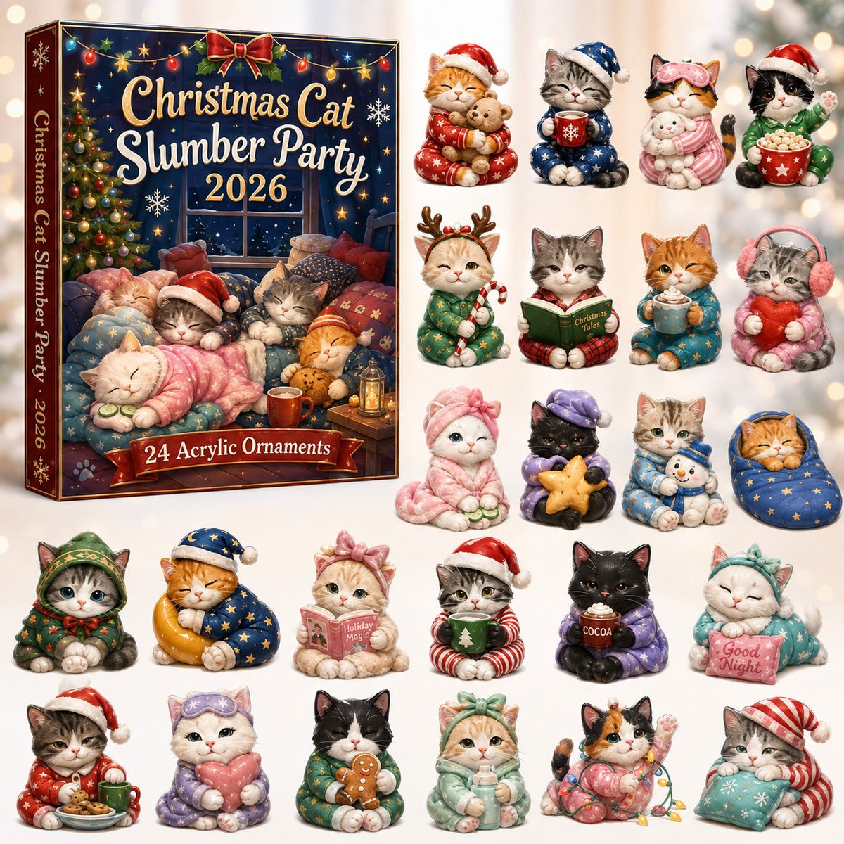 Christmas Cat Slumber Party Advent Calendar Xmas Countdown Xmas Gifts For Cat Lovers